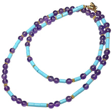 Load image into Gallery viewer, Amethyst and Italian Turquoise Morse Code Necklace