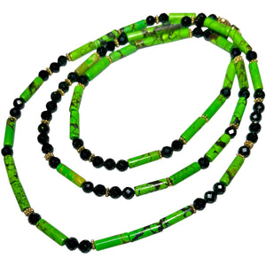 Green Sand Stone and Turquoise Morse Code Necklace