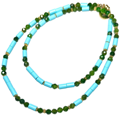 Tsavorite Garnet and Italian Turquoise Morse Code Necklace