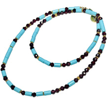 Load image into Gallery viewer, Garnet and Italian Turquoise Morse Code Necklace