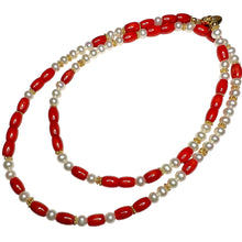 Load image into Gallery viewer, Pearl and Coral Morse Code Necklace