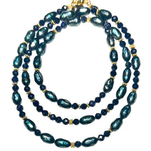 Load image into Gallery viewer, Faceted Black Pearl and Blue Sand Stone Morse Code Necklace