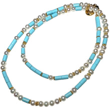 Load image into Gallery viewer, Pearl and Italian Turquoise Morse Code Necklace