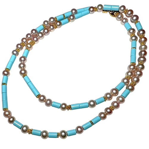 Pearl and Italian Turquoise Morse Code Necklace