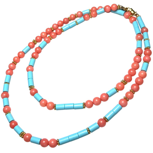 Coral and Italian Turquoise Morse Code Necklace