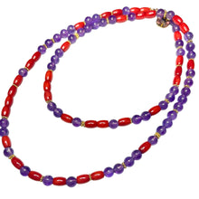 Load image into Gallery viewer, Amethyst and Coral Morse Code Necklace