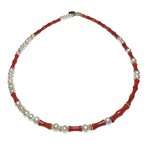 Pearl and Red Coral Morse Code Necklace