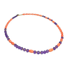 Load image into Gallery viewer, Amethyst and Coral Morse Code Necklace