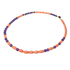 Amethyst and Coral Morse Code Necklace