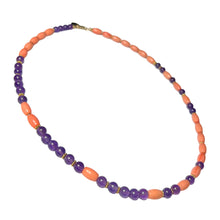 Load image into Gallery viewer, Amethyst and Coral Morse Code Necklace