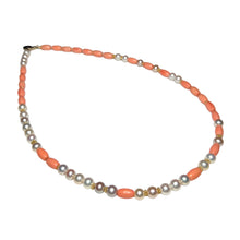 Load image into Gallery viewer, Pearl and Coral Morse Code Necklace