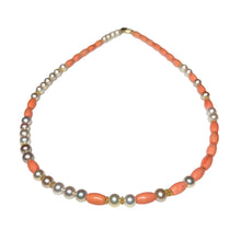 Load image into Gallery viewer, Pearl and Coral Morse Code Necklace