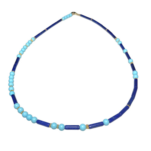 Italian Turquoise & Lapis Lazuli Morse Code Necklace