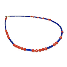 Load image into Gallery viewer, Faceted Coral &amp; Lapis Lazuli Morse Code Necklace