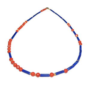 Faceted Coral & Lapis Lazuli Morse Code Necklace