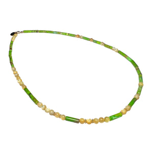 Mother of Pearl & Green Turquois Morse Code Necklace