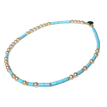 Load image into Gallery viewer, Italian Turquois &amp; Pearl Morse Code Necklace