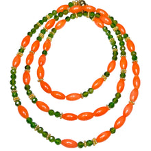 Load image into Gallery viewer, Tsavorite Garnet and Coral Morse Code Necklace