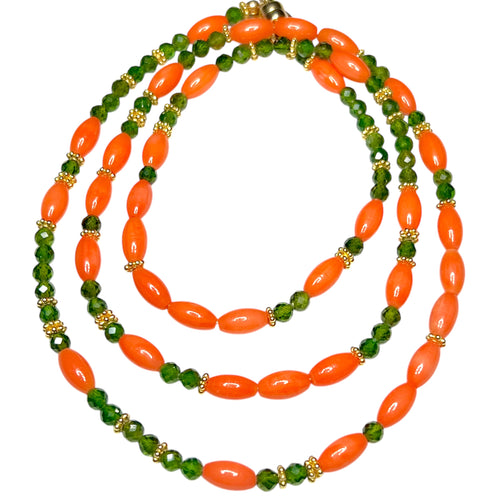 Tsavorite Garnet and Coral Morse Code Necklace