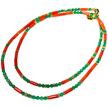 Load image into Gallery viewer, Green Onyx and Coral Morse Code Necklace