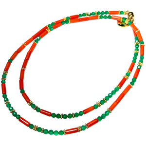 Green Onyx and Coral Morse Code Necklace