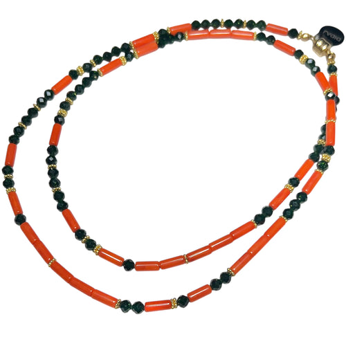 Sand Green Stone and Coral Morse Code Necklace