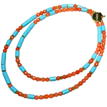 Load image into Gallery viewer, Coral and Italian Turquoise Morse Code Necklace