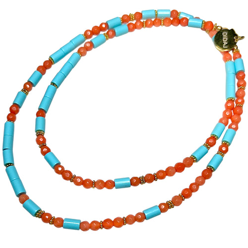 Coral and Italian Turquoise Morse Code Necklace