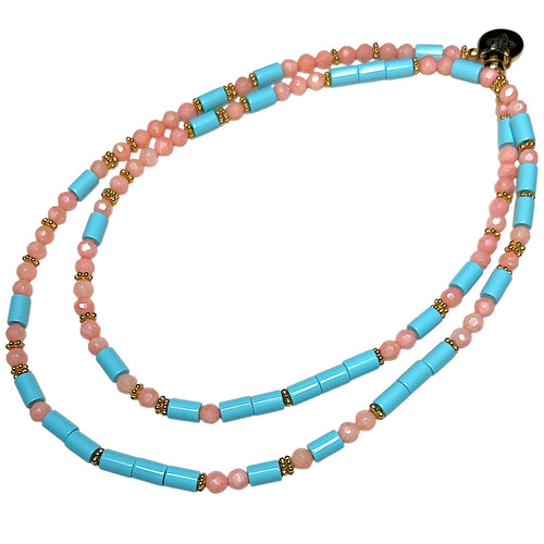 Pink Coral and Italian Turquoise Morse Code Necklace