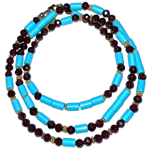 Rhodolite Garnet and Italian Turquoise Morse Code Necklace