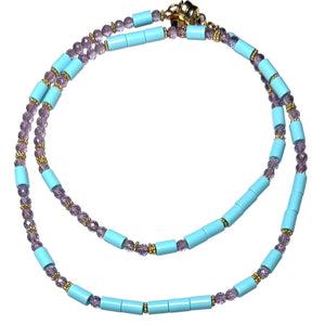 Lavender Amethyst and Italian Turquoise Morse Code Necklace