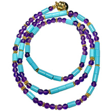 Load image into Gallery viewer, Amethyst and Italian Turquoise Morse Code Necklace