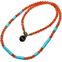 Load image into Gallery viewer, Coral and Italian Turquoise Morse Code Necklace