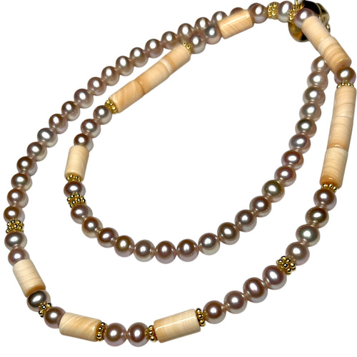 Pearl and Italian Carneola Morse Code Necklace