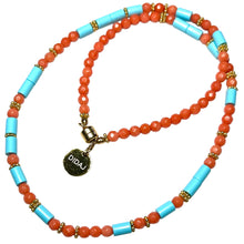 Load image into Gallery viewer, Coral and Italian Turquoise Morse Code Necklace