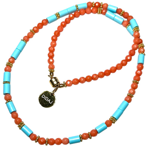 Coral and Italian Turquoise Morse Code Necklace