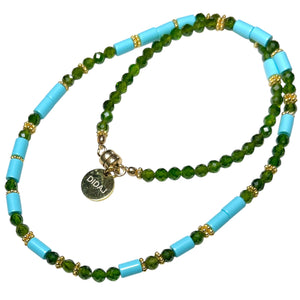 Tsavorite Garnet and Italian Turquoise Morse Code Necklace