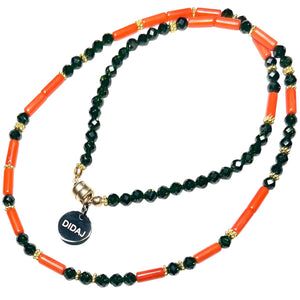 Green Sand Stone and Coral Morse Code Necklace