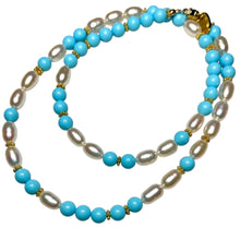 Load image into Gallery viewer, Pearl and Italian Turquoise Morse Code Necklace