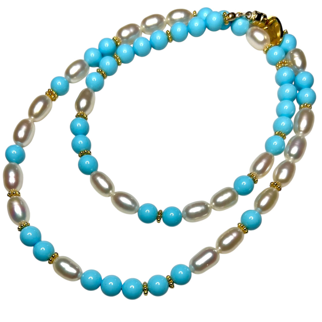 Pearl and Italian Turquoise Morse Code Necklace