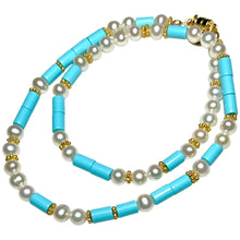 Load image into Gallery viewer, Pearl and Italian Turquoise Morse Code Choker