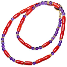 Load image into Gallery viewer, Amethyst and Coral Morse Code Necklace