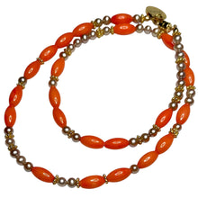 Load image into Gallery viewer, Pearl and Orange Coral Morse Code Necklace