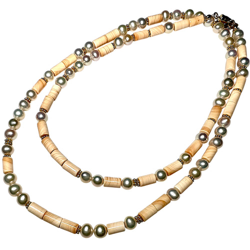 Pearl and Italian Carneola Morse Code Necklace