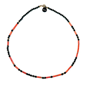 Green Sand Stone and Coral Morse Code Necklace