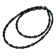 Load image into Gallery viewer, Faceted Black Pearl and Blue Sand Stone Morse Code Necklace