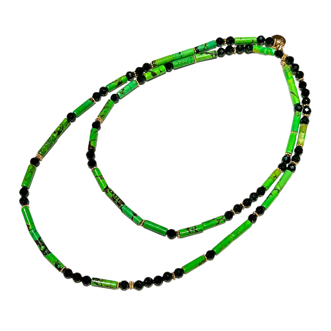 Green Sand Stone and Turquoise Morse Code Necklace