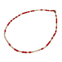 Load image into Gallery viewer, Pearl and Coral Morse Code Necklace