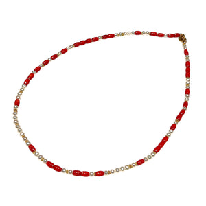 Pearl and Coral Morse Code Necklace