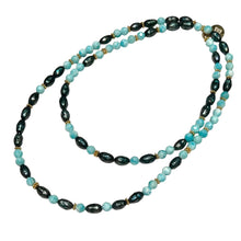 Load image into Gallery viewer, Faceted Black Pearl and Amazonite Morse Code Necklace